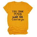 Detail of a ginger yellow crewneck T-shirt with black sarcastic slogan typography - S / Mustard Yellow