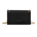 Fashionable black glitter crossbody bag with gold chain strap and silver text logo - Black