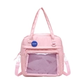 Bolso tote de nailon rosa claro con bolsillo de malla y correa ajustable - Rosa