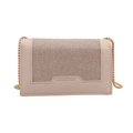 Beige sequin chain shoulder bag with smooth leather finish and gold metallic strap - Gold