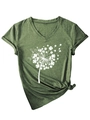 Dettaglio della t-shirt con scollo a V, stampa tarassaco trifoglio e nodo laterale - Verde Oliva (Carattere Bianco)
