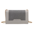 Light gray small square crossbody bag with sparkling silver glitter panels and chain - Silver