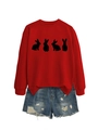 Detail of red sweatshirt showing four black rabbit silhouettes and loose casual fit - S / Red (Black Rabbit)