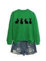 Detail of vibrant green crewneck sweatshirt with black rabbit silhouettes and denim shorts - S / Grass Green (Black Rabbit)