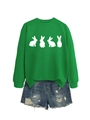 Detail of green crewneck sweatshirt with white rabbit prints and distressed denim shorts - S / Grass Green (White Rabbit)