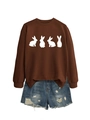 Close-up of brown crewneck sweatshirt featuring four white minimalist rabbit prints - Coffee (White Rabbit)