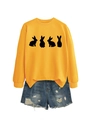 Detail of bright yellow crewneck sweatshirt with four black rabbit silhouettes on chest - Yellow (Black Rabbit)