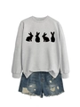 Close-up of light gray crewneck sweatshirt with four black rabbit silhouettes on white background - Grey (Black Rabbit)