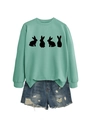 Detail of mint green sweatshirt with rabbit prints and frayed hem denim shorts - Light Green (Black Rabbit)