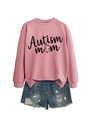 Detail of Autism Mom sweatshirt and distressed denim shorts with jigsaw pattern print - Rose Gold (Black Font)