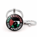 Porte-clés en métal drapeau Palestine avec icône de poing et texte Free Palestine - Style Silhouette de Poing Free Palestine & End Apartheid (Argent 4)