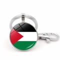 Porte-clés en métal avec pendentif rond en verre et motif drapeau de la Palestine - Style Drapeau Palestine (Argent 5)