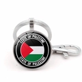 Porte-clés rond drapeau Palestine avec fermoir mousqueton et texte gravé - Style Circulaire État de Palestine (Argent 6)