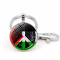 Porte-clés drapeau Palestine signe de paix avec dôme en verre vintage et métal argent - Style Signe de Paix Couleurs Palestine (Argent 7)