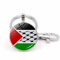 Porte-clés drapeau Palestine avec motif Keffieh sous dôme en verre et fermoir mousqueton - Style Mixte Drapeau à Carreaux (Argent 8)