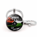 Porte-clés drapeau Palestine en verre avec icône de poing et fermoir mousqueton - Style Free Palestine & Viva Palestina (Argent 9)