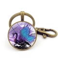 Vintage bronzen draak sleutelhanger met blauw en paars tijdjuweel glazen koepel - Brons Stijl 1