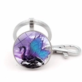 Blue and purple dragon glass pendant keychain with silver lobster clasp and metal ring - Silver Style 1