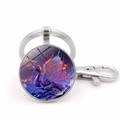 Silver winged dragon keychain with purple nebula art glass cabochon and lobster clasp - Silver Style 5