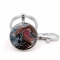 Blue-winged dragon keychain with purple gradient illustration and round lobster clasp - Silver Style 6