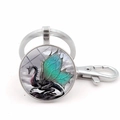 Blue winged dragon glass cabochon keychain with silver lobster clasp and key ring accessory - Silver Style 7