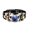Mehrlagiges Lederarmband für Herren mit blauem Drachen-Glas-Cabochon-Charm - Nebula-Blaues Drachenmuster (JY008832-2)