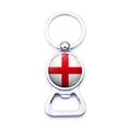 Silver metal keychain bottle opener with circular England flag football emblem - England Football Style (XSWX6188-8)