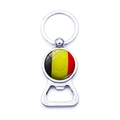 Silver metal beer bottle opener keychain featuring the Belgium flag football design - Belgium Football Style (XSWX6188-9)