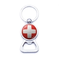 Switzerland flag themed metal keychain bottle opener with glossy polished finish - Switzerland Football Style (XSWX6188-12)