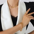 Luxurious gold jewelry set with emerald-cut cubic zirconia necklace and bracelet - 39cm / Champagne Necklace