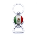 Polished metal keychain bottle opener featuring the Mexican flag design emblem - Mexico Football Style (XSWX6188-15)