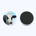 Round crystal fridge magnet with cow pattern and black soft magnetic back - Looking Up Black White Cow (JY008898-1)