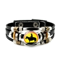 Zwarte lederen punk armband met cowboy zonsondergang silhouet en kralen - Cowboy op Paard Zonsondergang Stijl (JY008913-1)