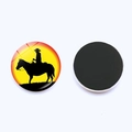 Magnete da frigo in cristallo con silhouette di cowboy e sfumatura tramonto arancione - Stile Silhouette Cowboy a Cavallo 1 (JY008914-1)