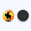 Magnete per frigo 25mm in vetro con silhouette di cowboy al tramonto e retro magnetico morbido nero - Stile Silhouette Cowboy a Cavallo 2 (JY008914-2)