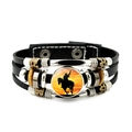 Meerlaagse leren punkarmband met cowboy-silhouet bedeltje en metalen kralen - Oranje Zonsondergang Cowboy Stijl (JY008913-2)