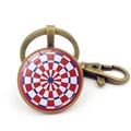 Vintage bronze dartboard keychain with glass cabochon pendant and lobster clasp clip - Style 2 / Bronze