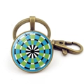 Portachiavi in bronzo antico con ciondolo in vetro a bersaglio blu-verde e moschettone - Stile 7 / Bronzo