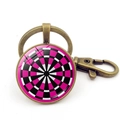Portachiavi bersaglio in bronzo antico con ciondolo cabochon in vetro rosa e bianco - Stile 10 / Bronzo