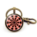 Portachiavi vintage in bronzo con bersaglio per freccette sotto cabochon in vetro - Stile 12 / Bronzo