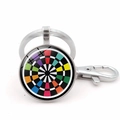 Portachiavi con ciondolo a bersaglio colorato, cupola in vetro e chiusura a moschettone - Stile 9 / Argento