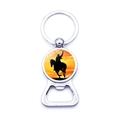 Silberner Metall-Flaschenöffner Schlüsselanhänger mit Sonnenuntergang Cowboy-Glas-Charm - Cowboy Silhouette Stil (JY008917-2)