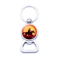 Silver metal keychain with sunset cowboy silhouette and integrated beer bottle opener - Cowboy Riding Horse Style (JY008917-5)