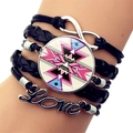 Multi-layer black leather braided infinity bracelet with Love charm and tribal pattern - Geometric Tribal Style (JY008934-4)