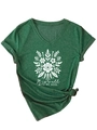 Détail d'un t-shirt col en V vert foncé avec imprimé floral et nœud latéral élégant - S / Vert Foncé (Graphique Blanc)