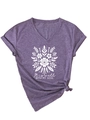 Détail d'un t-shirt violet à col en V avec motif floral blanc et texte artistique soul - S / Violet (Graphique Blanc)