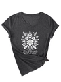 Détail du t-shirt col V gris chiné avec motif floral blanc et texte d'inspiration - S / Gris Chiné Noir (Graphique Blanc)