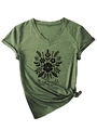 Détail d'un t-shirt à col en V avec imprimé floral et message It is well with my soul - S / Vert Olive (Graphique Noir)