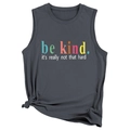Detail of knot hem and 'be kind' slogan print on charcoal grey sleeveless tank top - Dark Gray