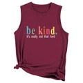 Detail of burgundy be kind graphic muscle tank top with side knot and soft fabric texture - Burgundy